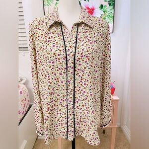 Zara Floral Button down light longsleeve top blouse size Large